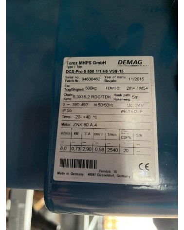 Τριφασικό ανυψωτικό αλυσίδας "Demag dc-pro 5-500"